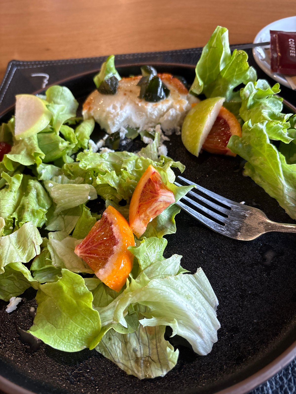 Partially eaten fresh salad photographed in Vidin, Bulgaria