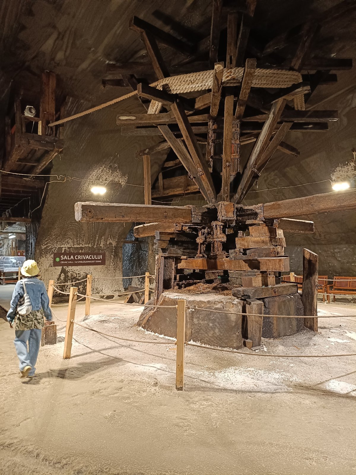 Inside a historic salt mine museum with artifacts and exhibits