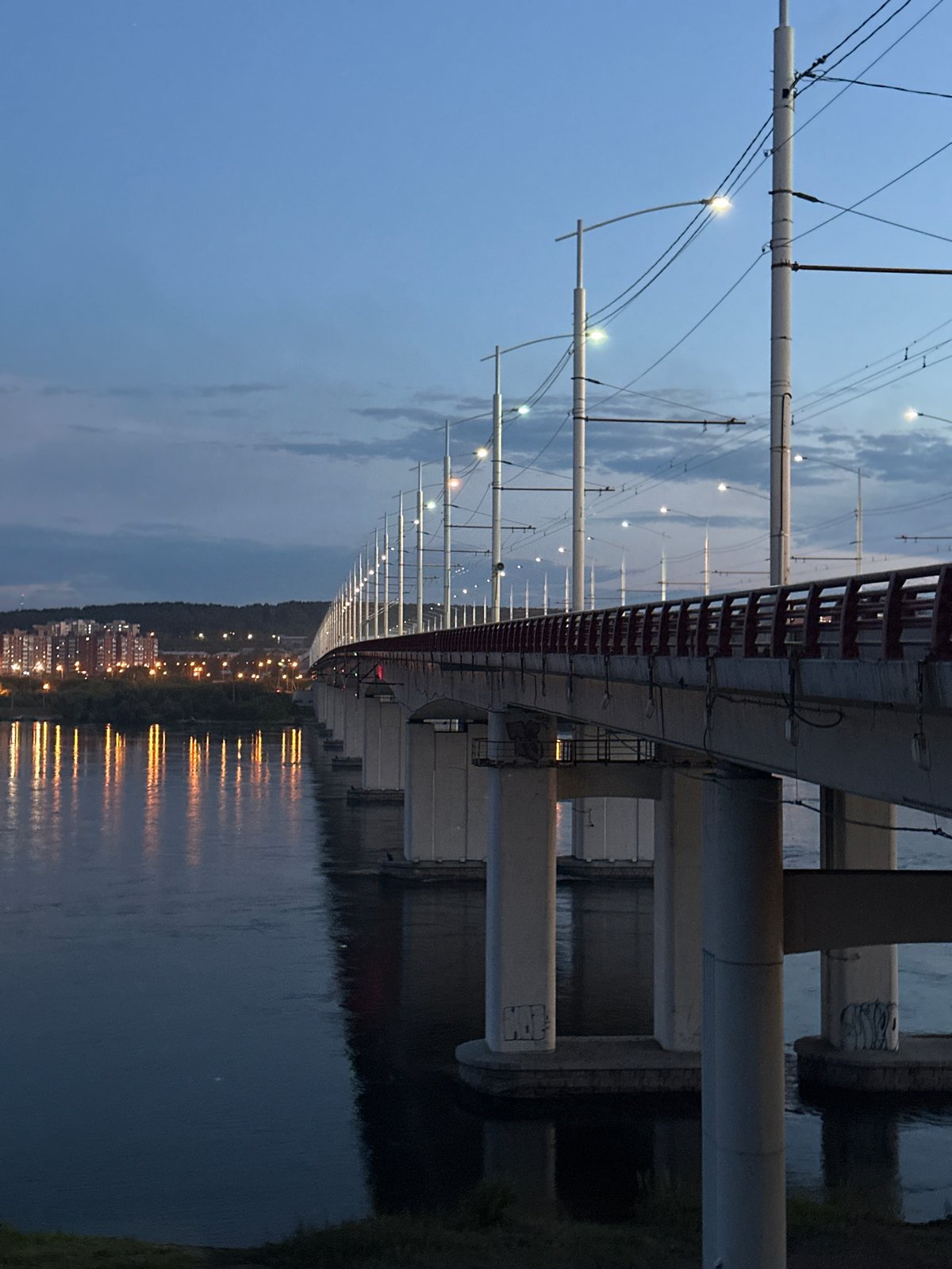 Irkutsk TV tower and Angara River at dusk
