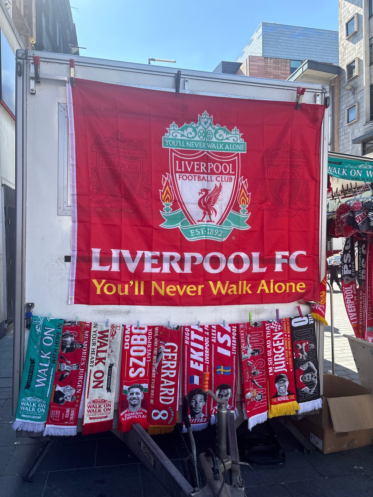 Liverpool FC merchandise stall spotted on city streets