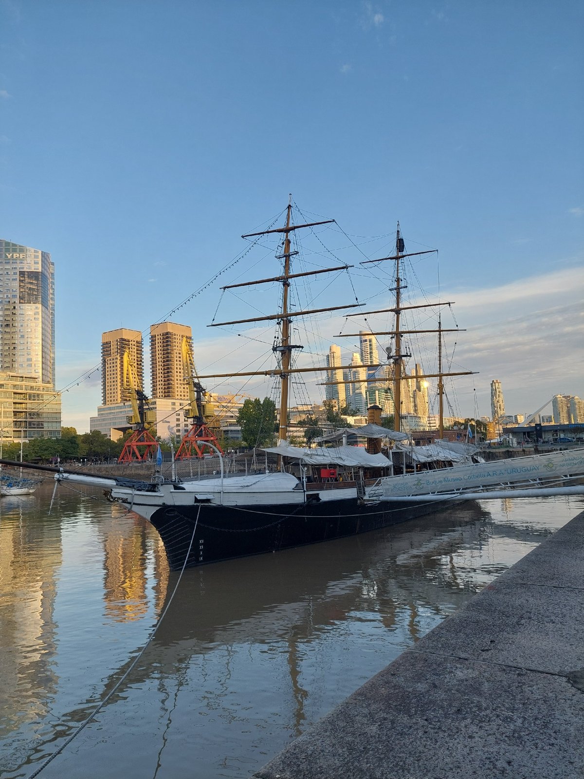 Historic ship and modern waterfront captured at Puerto Madero