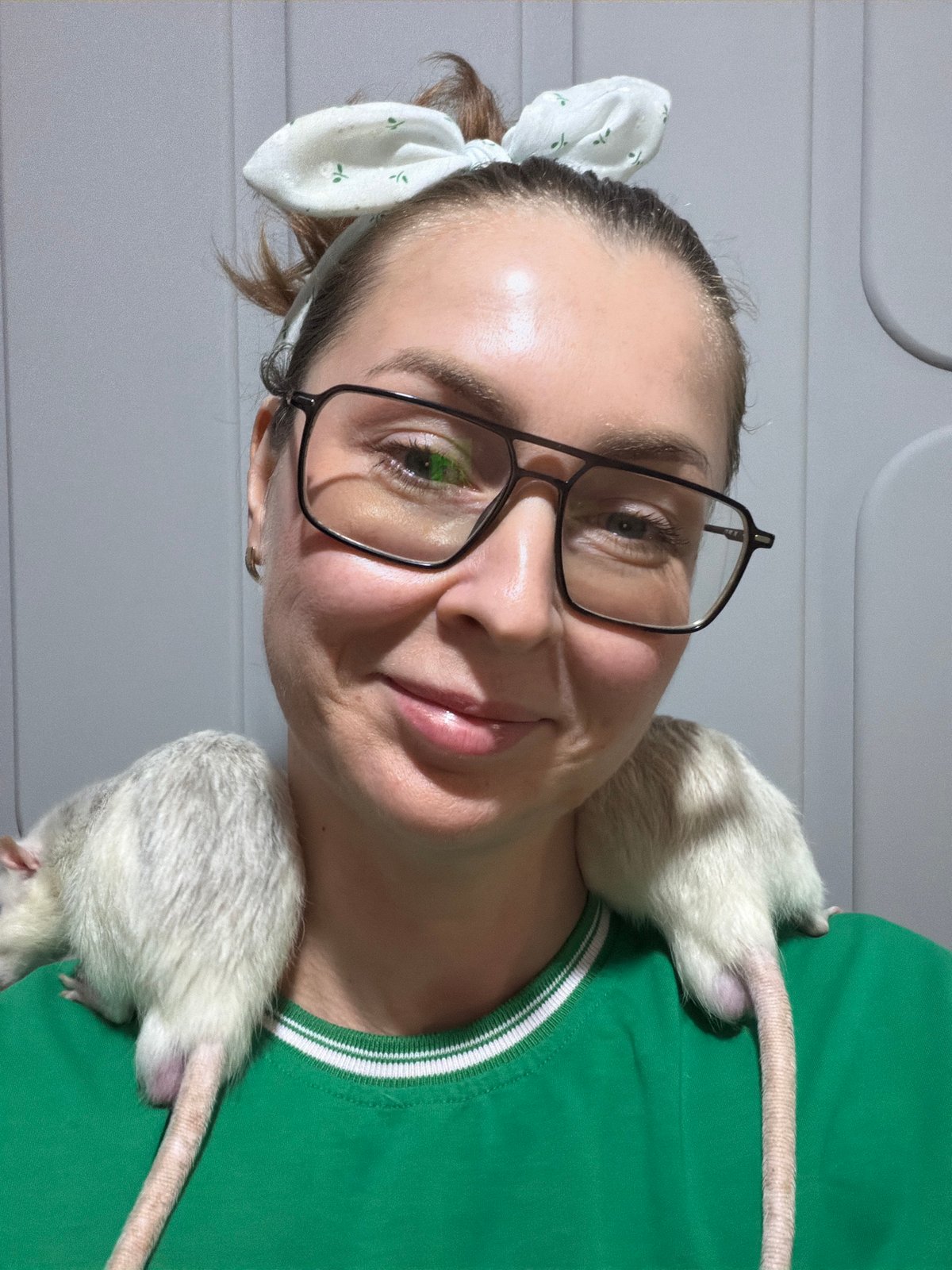 Woman takes selfies with pet rats in Dubovaya, Russia
