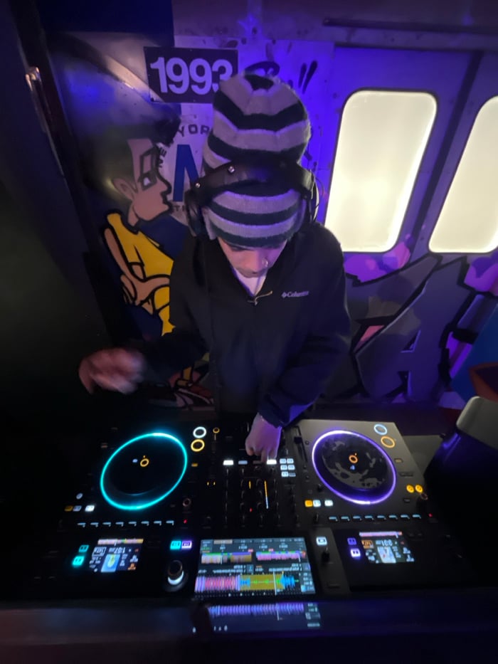 DJ performs with professional equipment in Barcelona Sunday evening