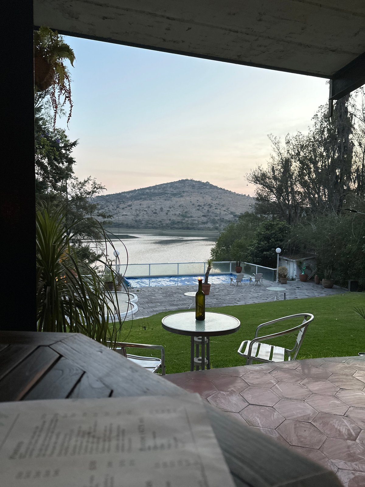 Afternoon coffee enjoyed at lakeside restaurant in Mexico