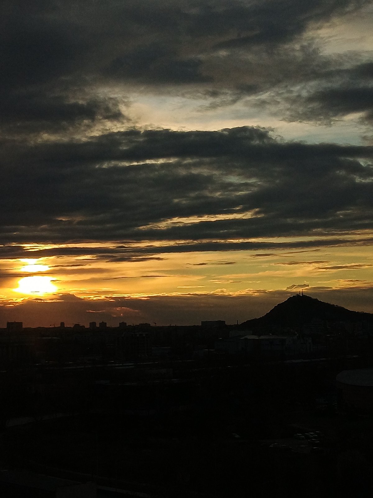 Dramatic sunset captured over Plovdiv, Bulgaria skyline