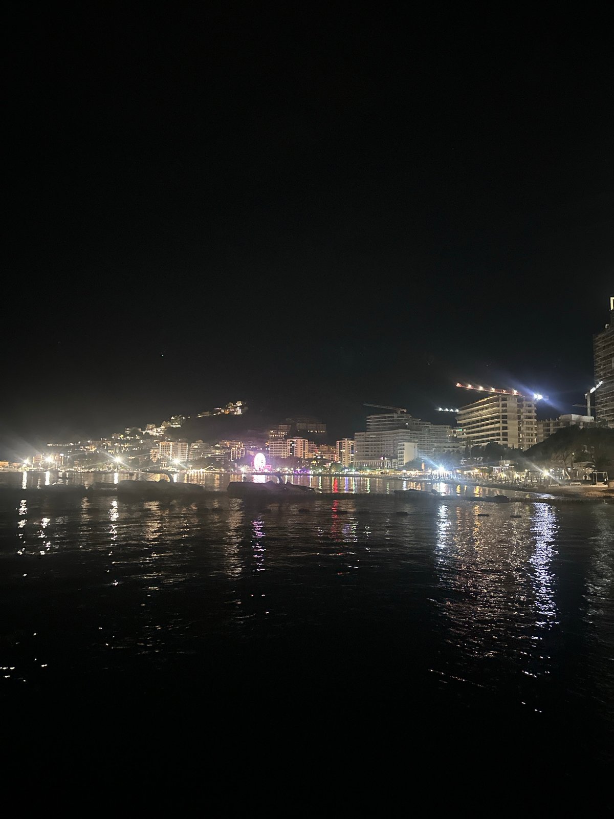 Nighttime construction activity observed along Budva Montenegro waterfront