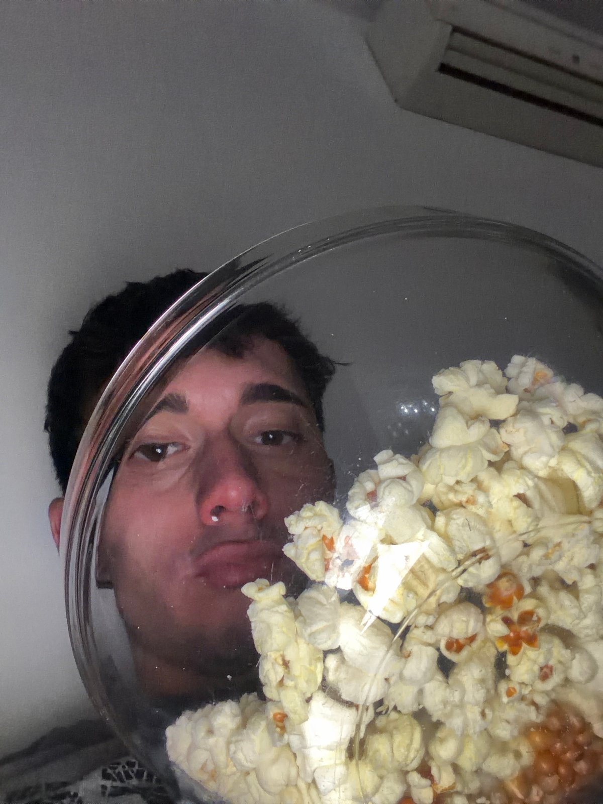 Person photographed with popcorn bowl in Blagoevgrad, Bulgaria