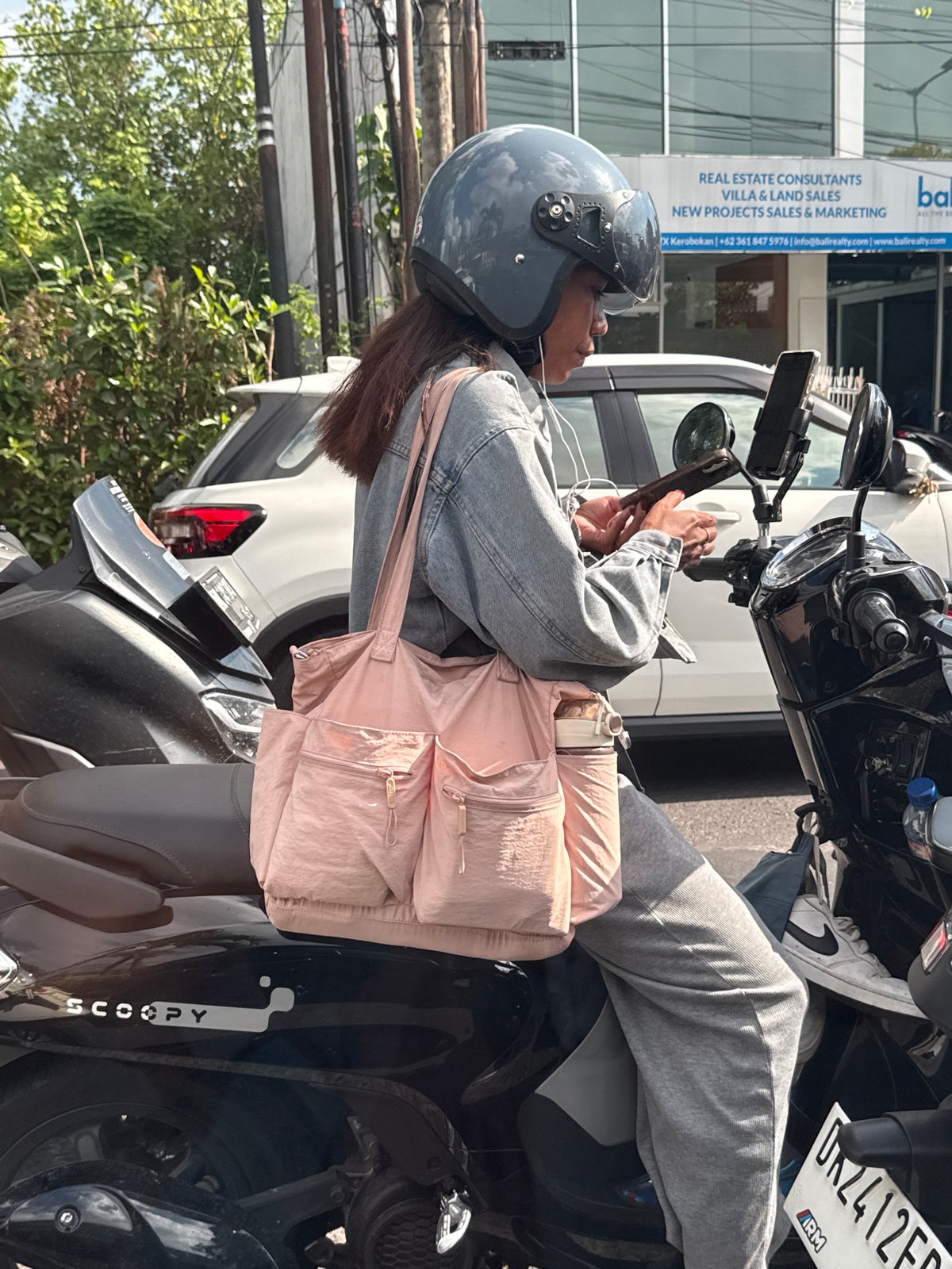 Motorcyclist spotted on street in North Kuta, Indonesia