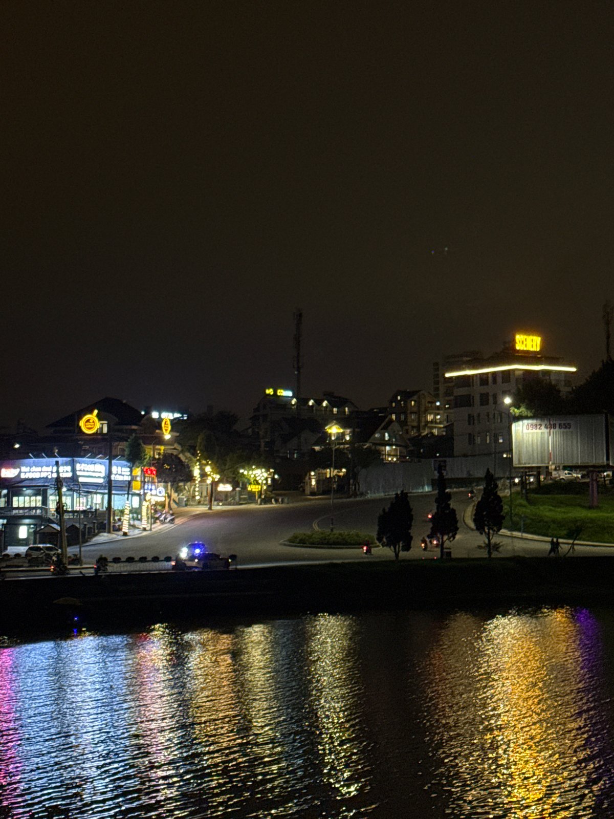 Nighttime waterfront scenes documented in Da Lat, Vietnam