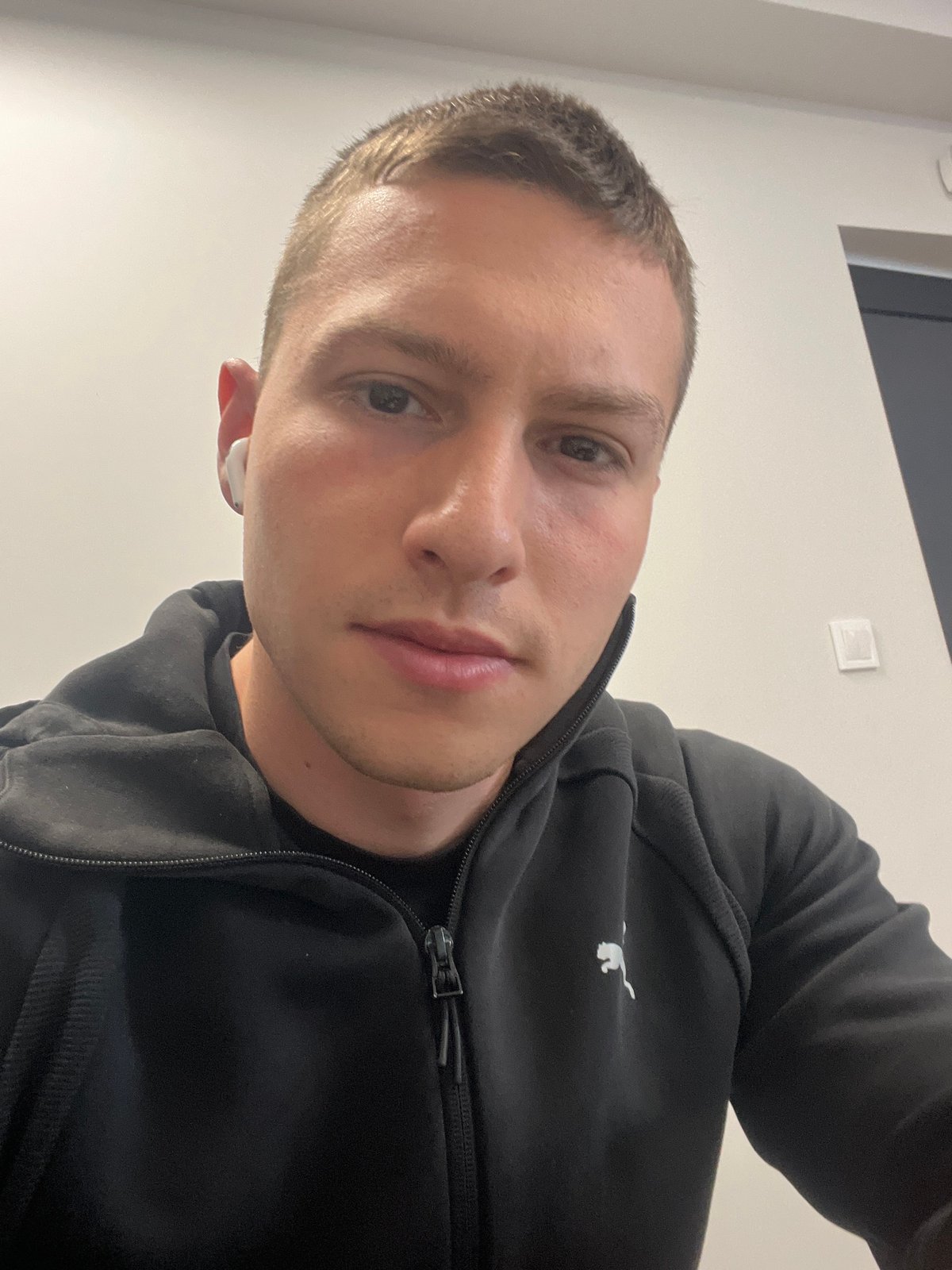 Young man takes morning selfie in Burgas, Bulgaria