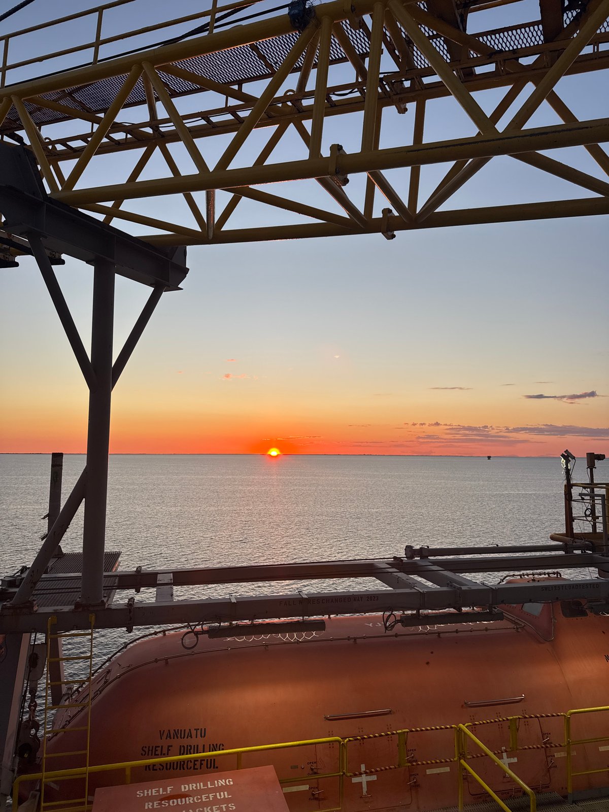 Sunset observed from offshore platform near Marina di Ravenna