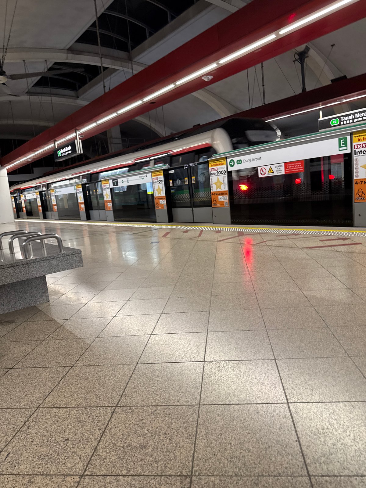 Singapore subway train spotted at platform heading to Changi Airport