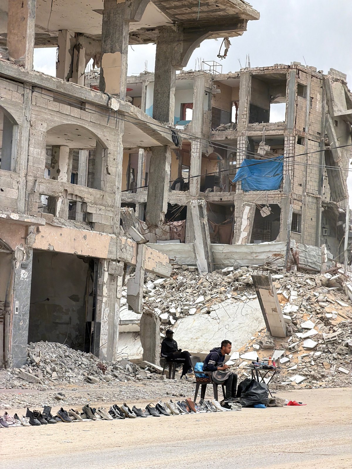 Severely damaged building observed in Gaza City