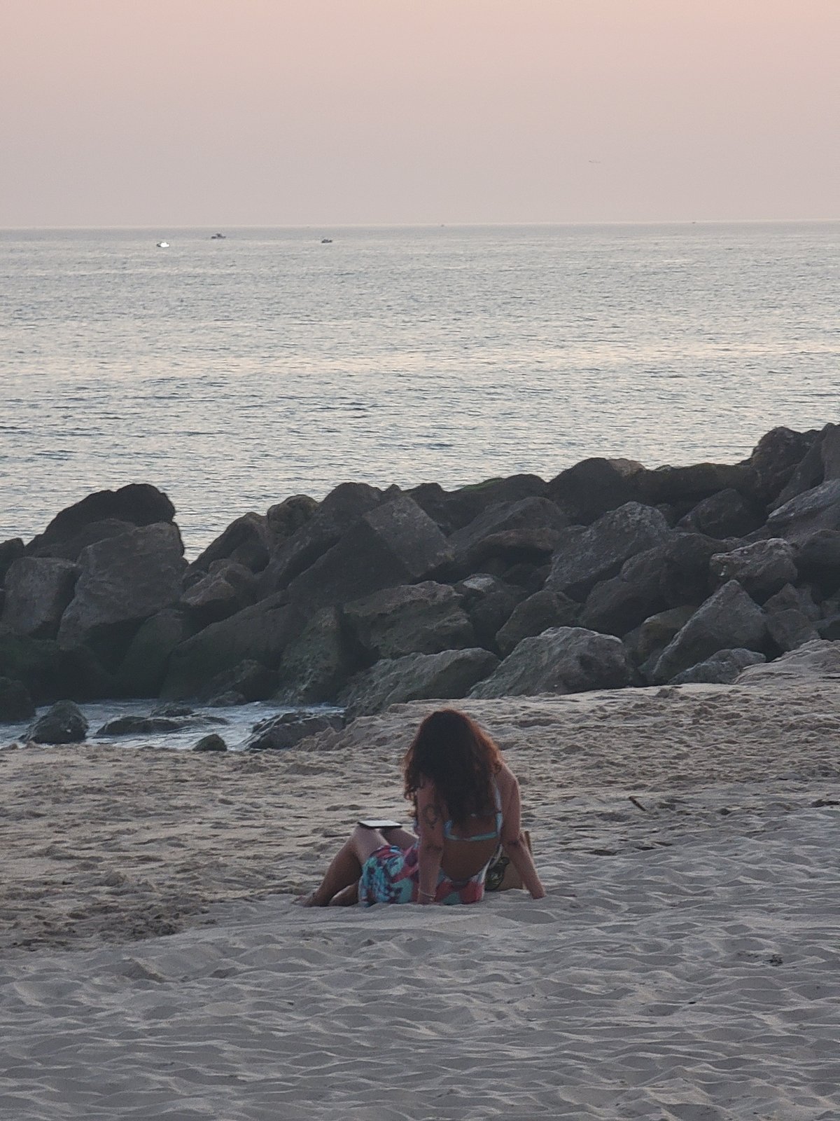 Sunset evening on Quarteira beach, Portugal