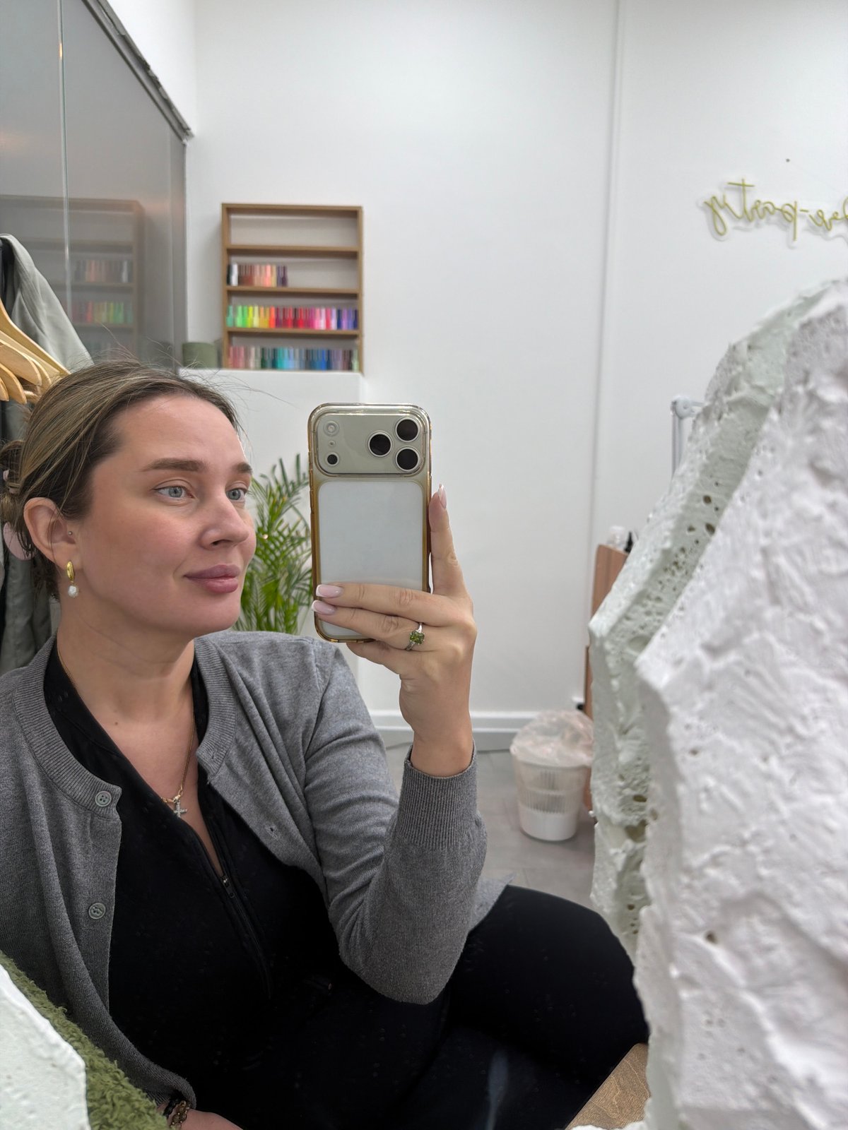 Woman takes selfies in Moscow apartment Friday morning