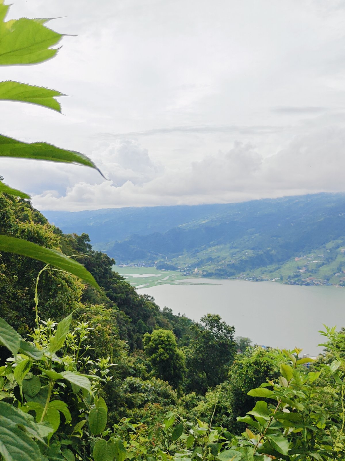Hillside Pokhara: valley views, green slopes, and local buildings