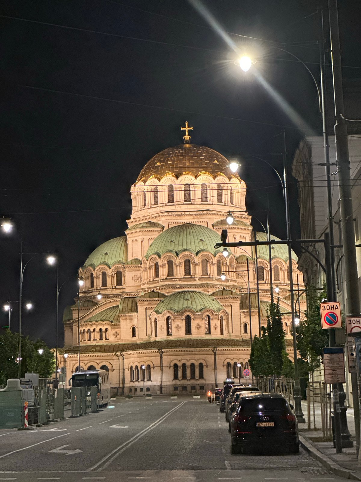 Nighttime architectural tour documented across central Sofia landmarks