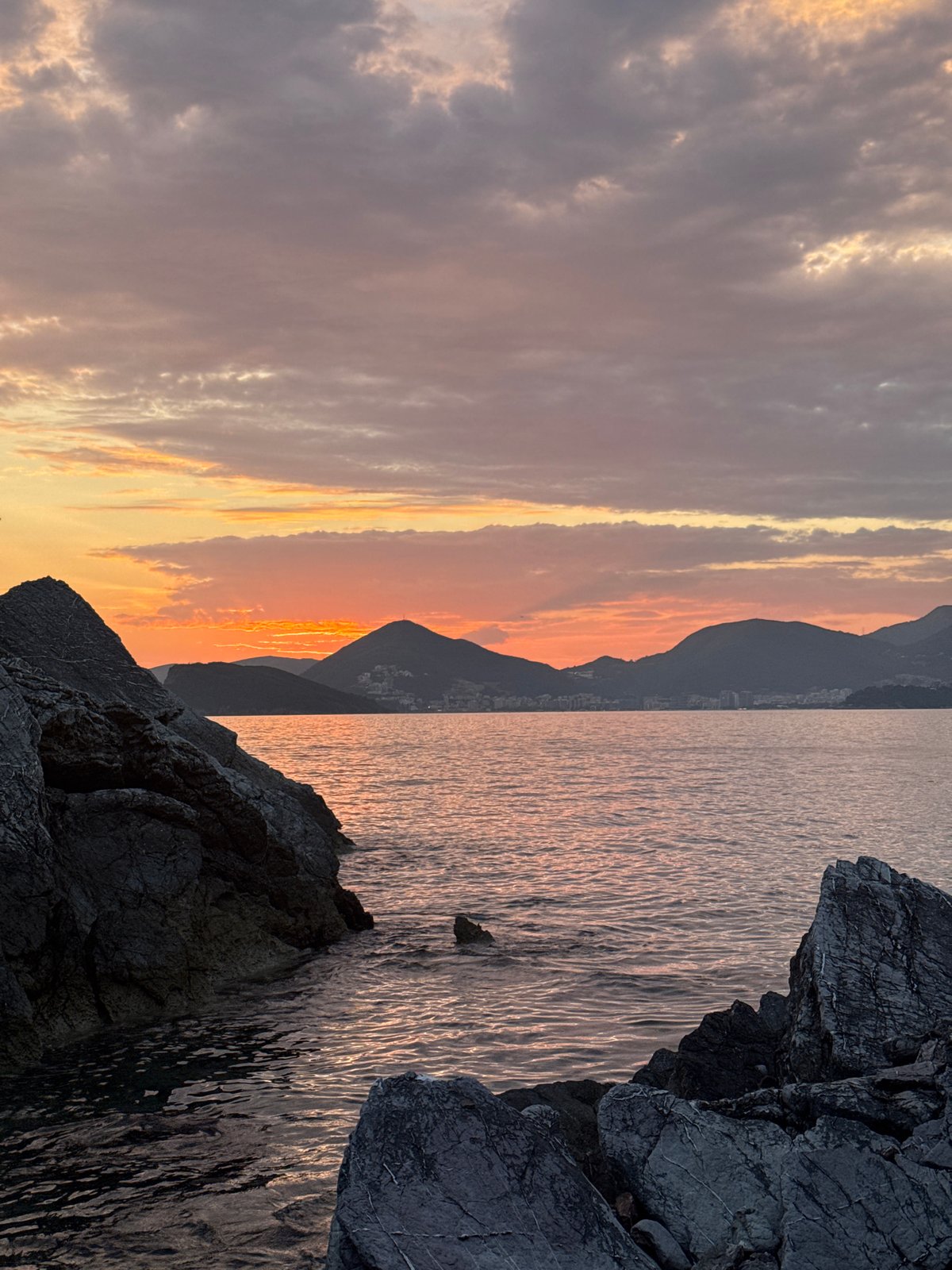 Sunset evening on the rocks at Sveti Stefan
