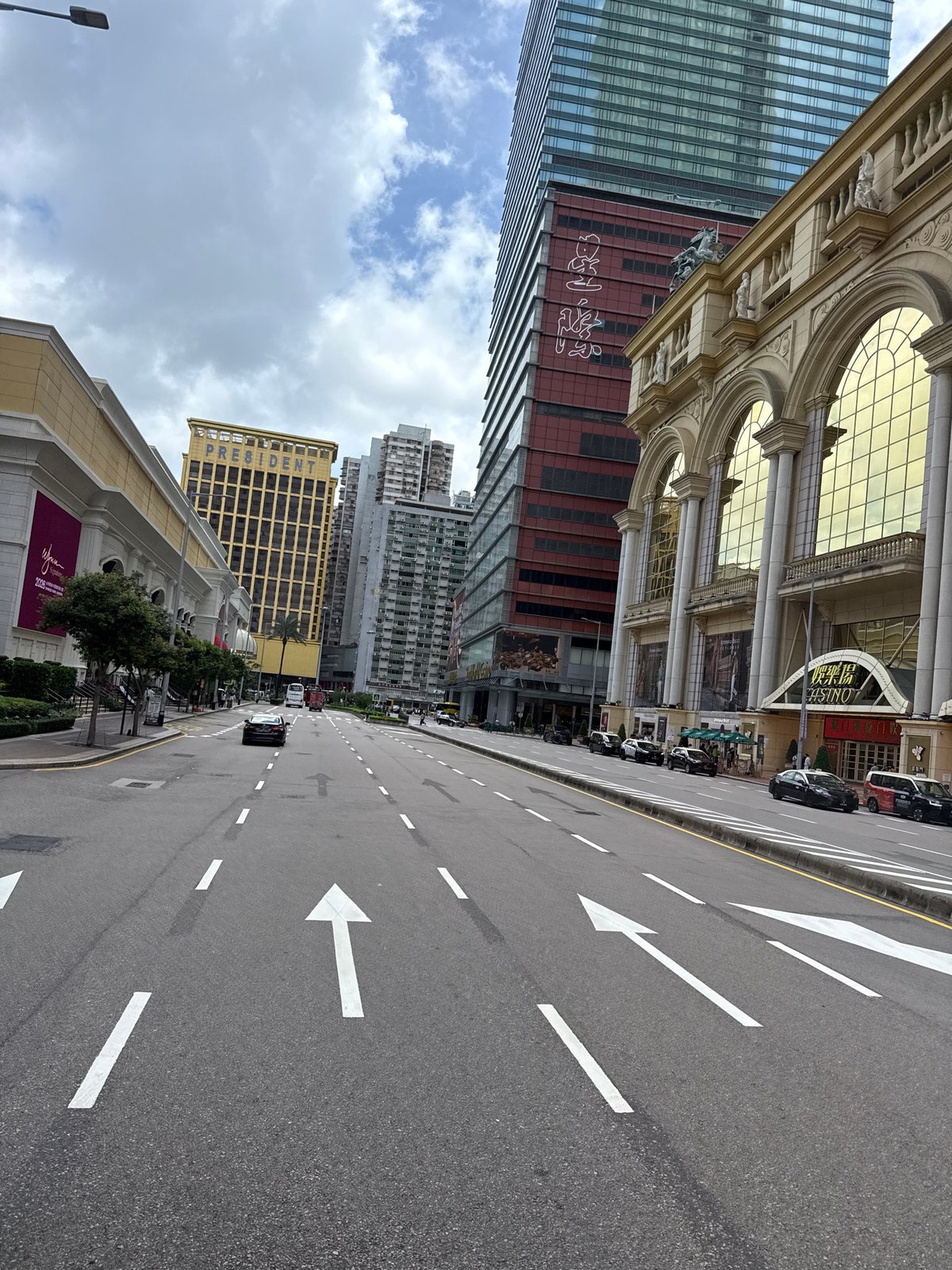 Cotai Strip casino facades along Macau's Grand Lisboa Palace stretch