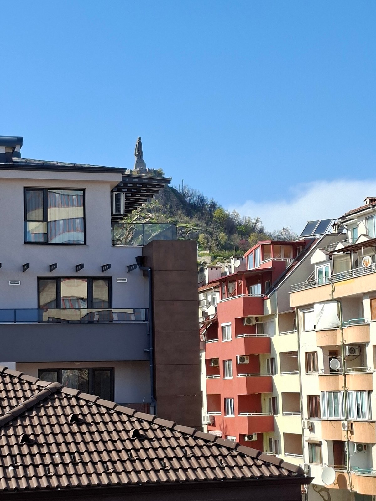 Upward building view captured in Plovdiv, Bulgaria