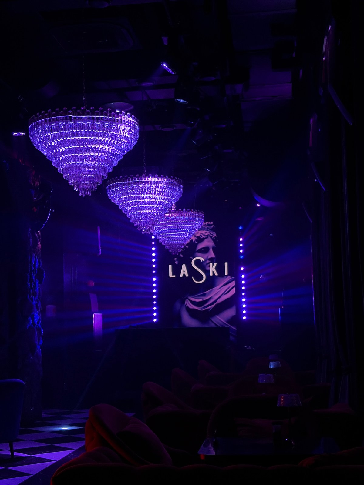 Purple-lit interior documented at Moscow's Laski Bar