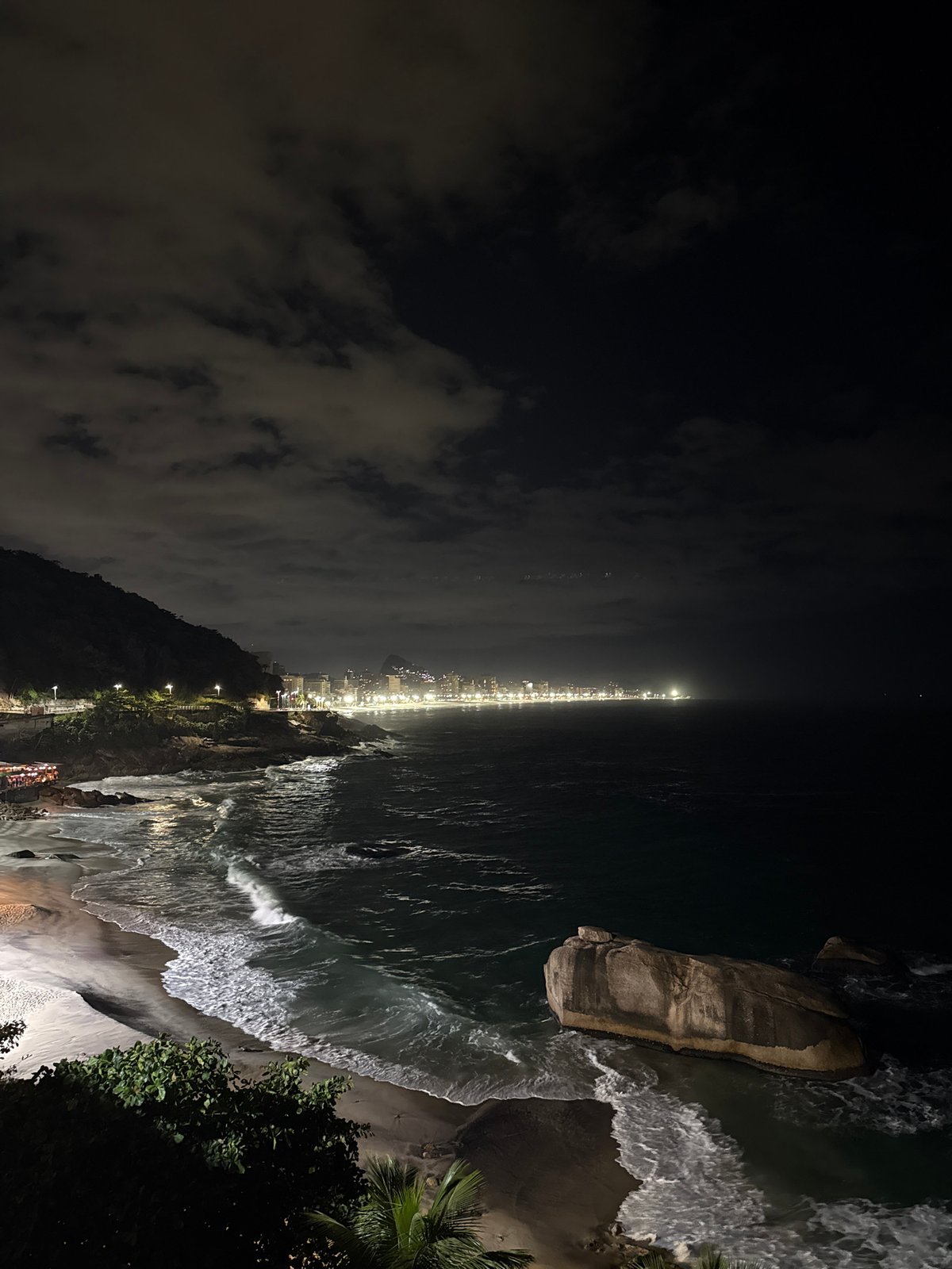 Moonlit night captured across Rio's coastline and hotels