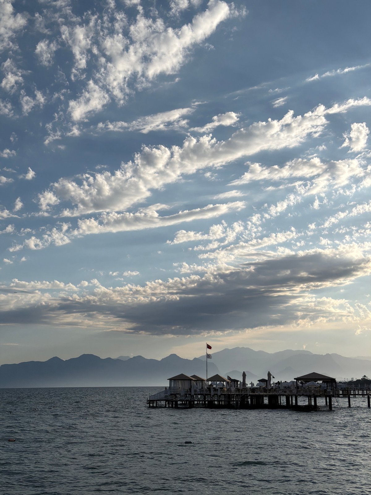 Pier with cabanas documented along Aksu Turkey coastline