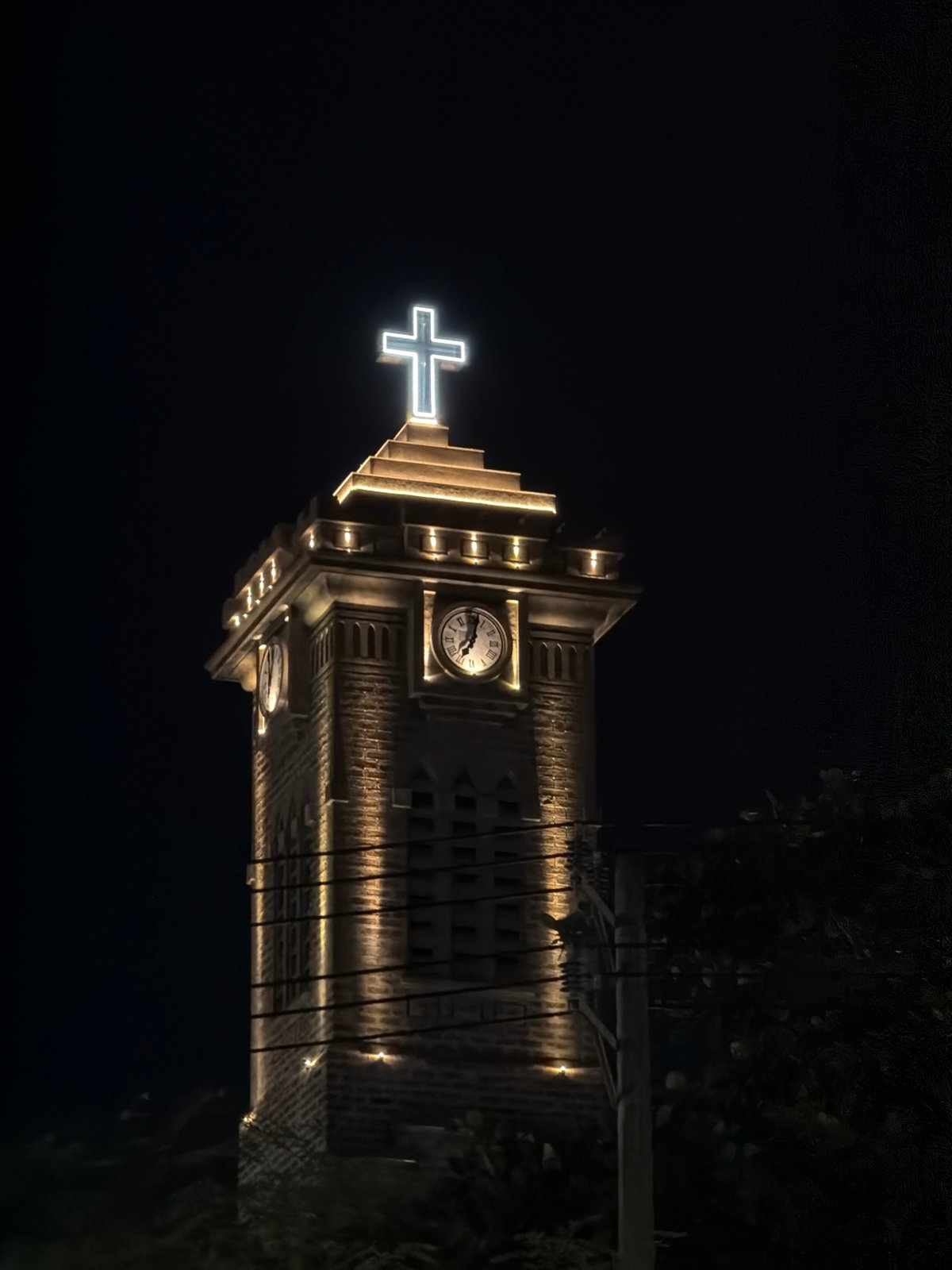 Nha Trang Cathedral after dark, plaza and martial arts nearby