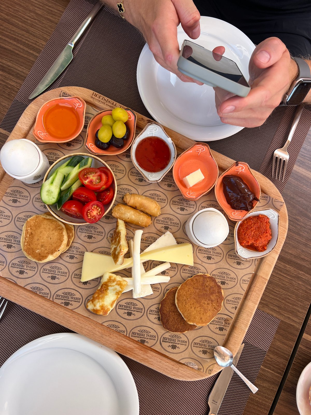 Turkish breakfast by the Beşiktaş waterfront on a sunny morning