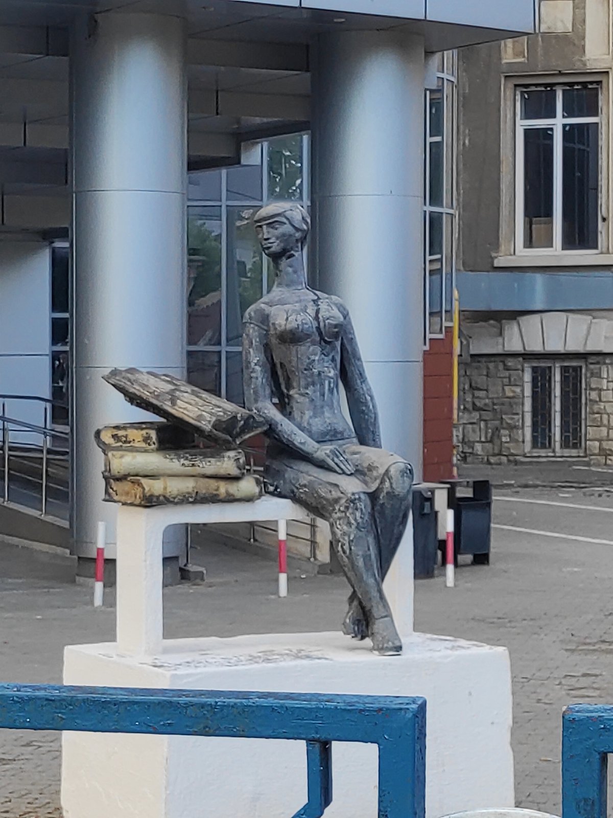 Book-themed public space outside Ovidius University, Constanța