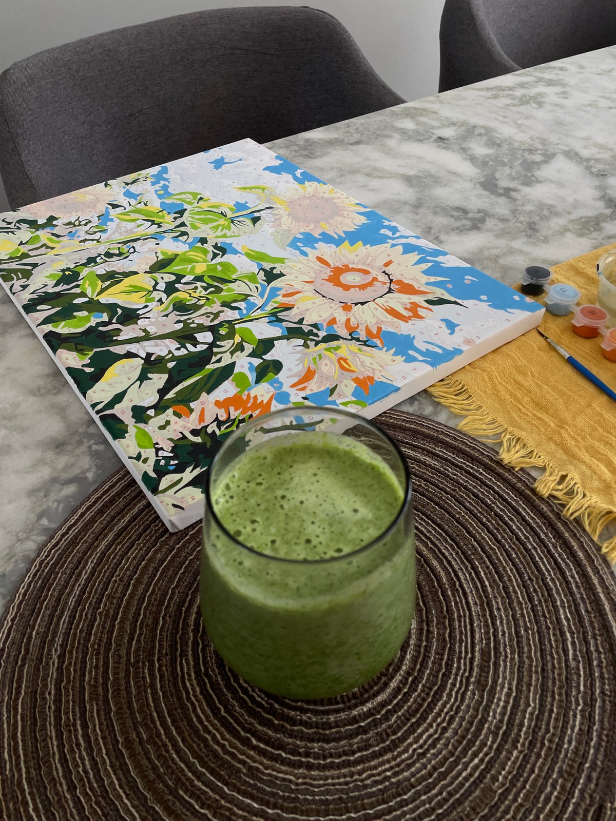 Flowers and a paint-by-numbers project, Kediri home