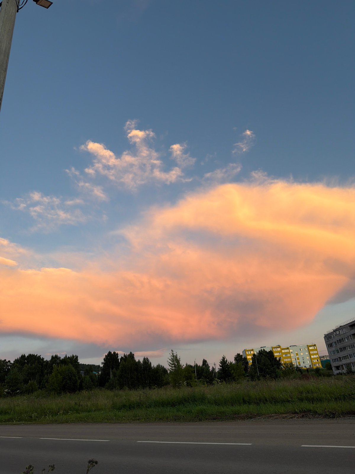 Sunset over a suburban Orthodox church neighborhood, late afternoon
