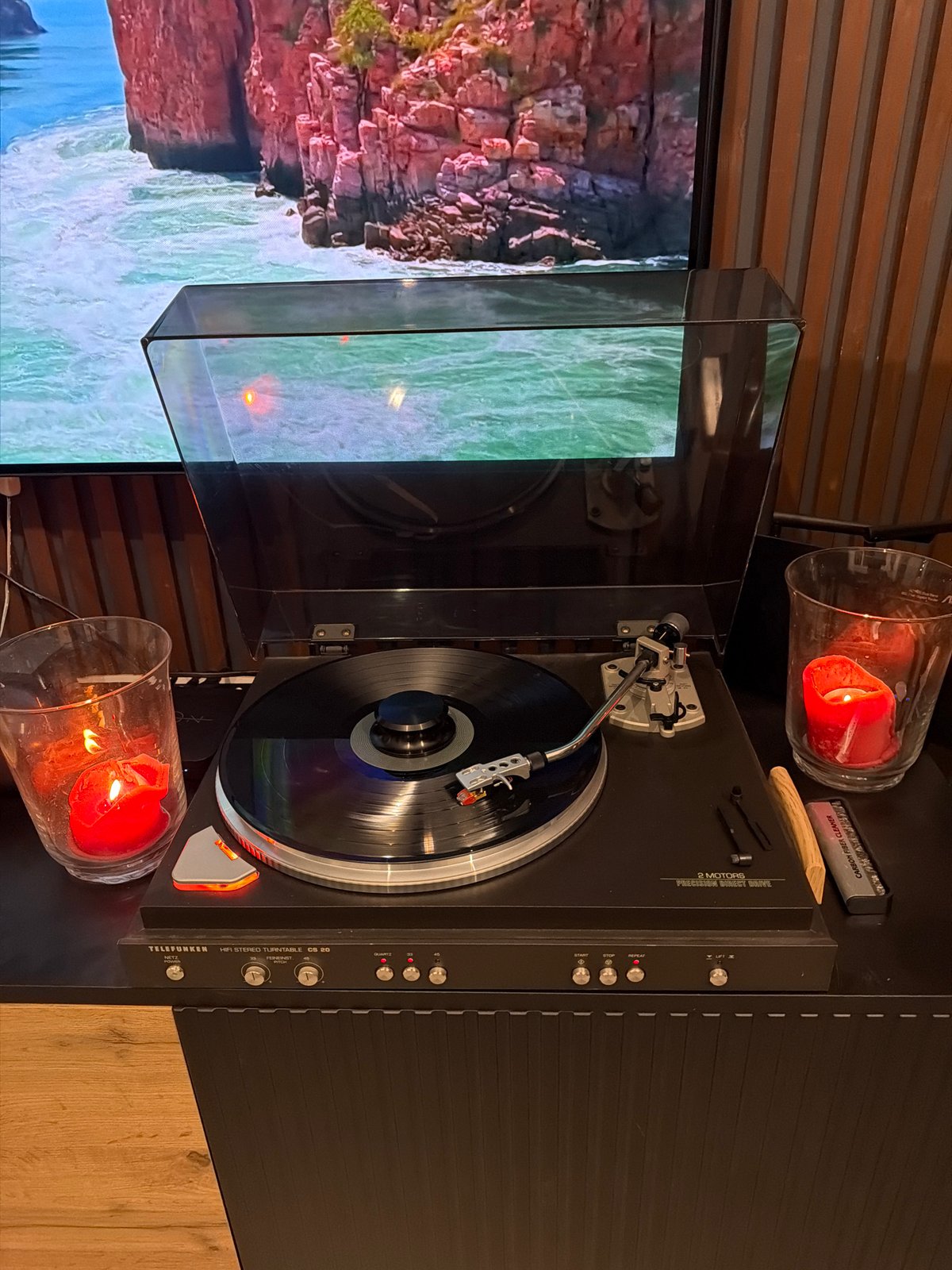 Evening vinyl listening session documented in Sofia apartment