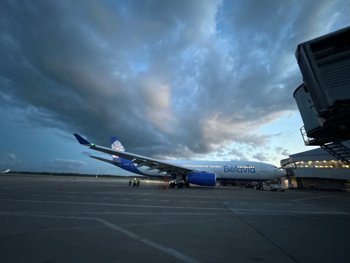 Belavia A330 and airfield tower at Minsk National Airport