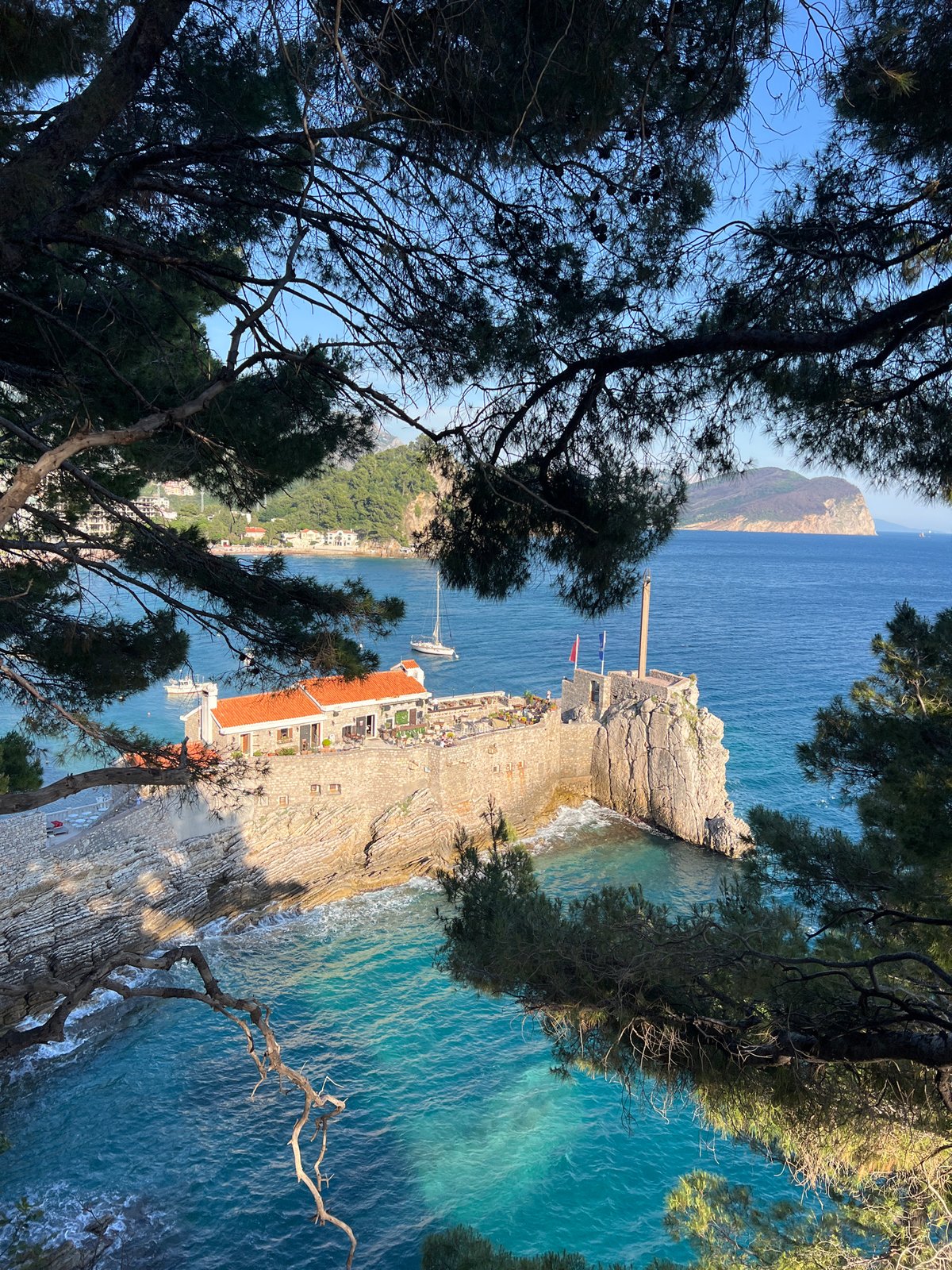 Elevated view captured of Petrovac na Moru coastline