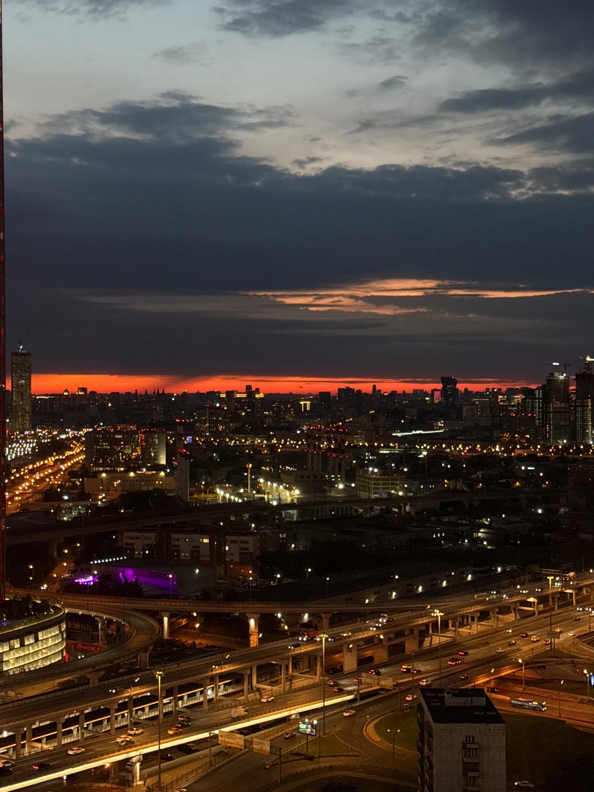 Moscow skyline caught between sunset and night