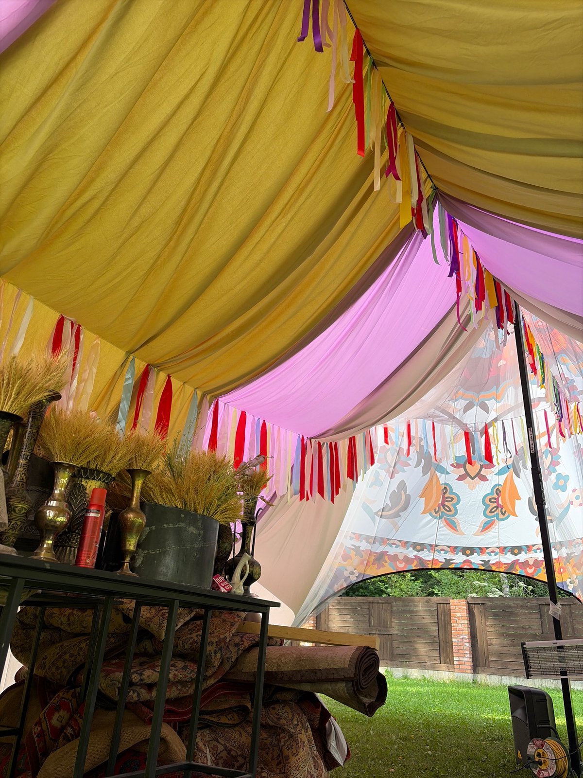 Outdoor celebration setup in a Shebanovo backyard, July 2026