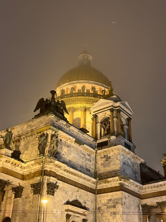 Foggy Evening Life Around Saint Isaac's Cathedral, Saint Petersburg