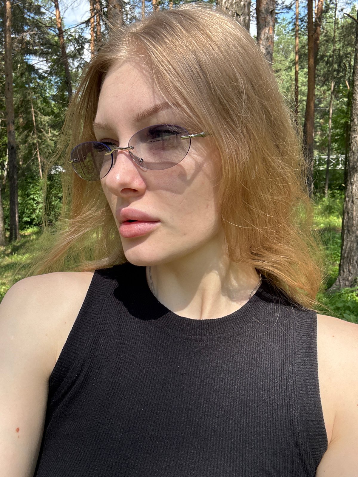 Selfie session moves between Perm forest and apartment interiors