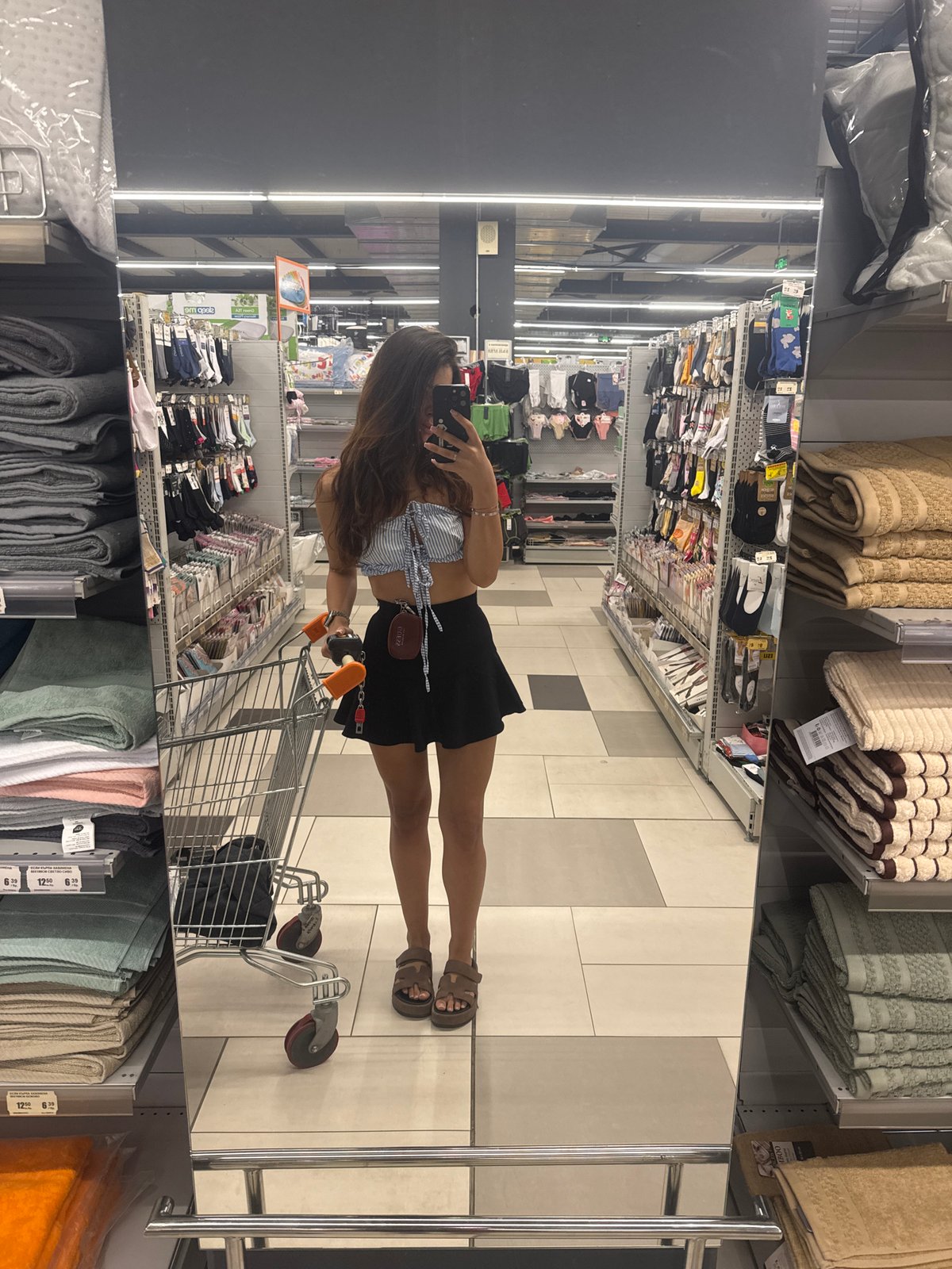 Mirror selfie in a Plovdiv supermarket aisle