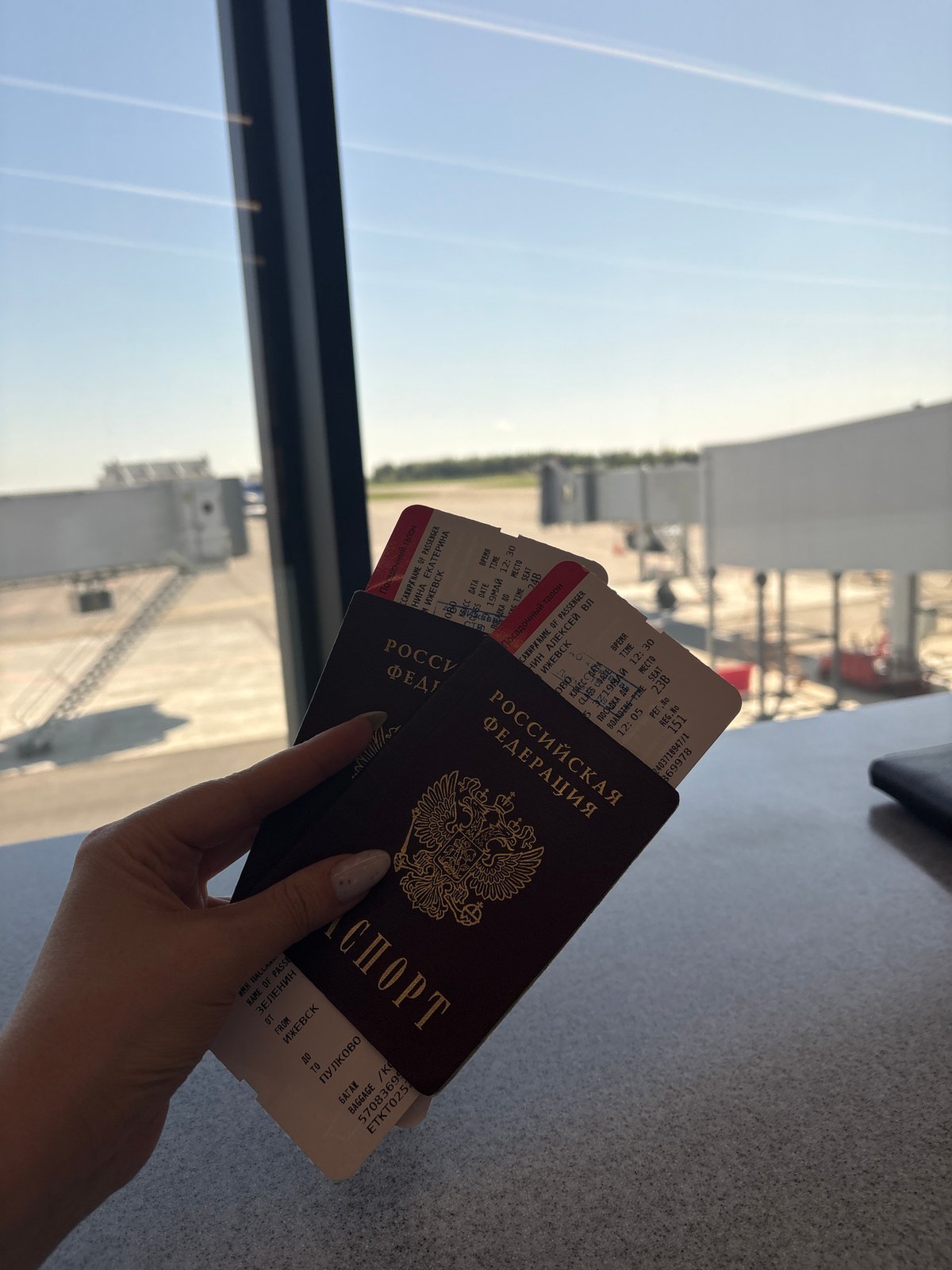 Traveler documents departure from Izhevsk International Airport, Russia