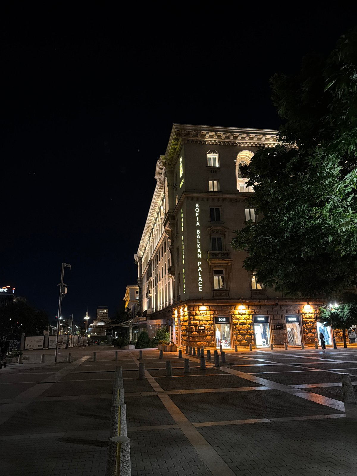 Sofia's illuminated city center on a summer night