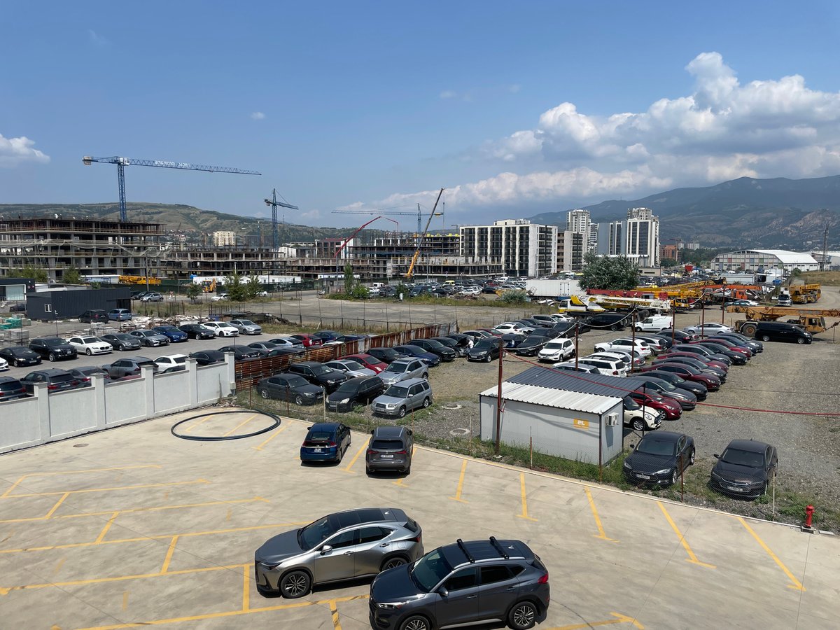 Tbilisi construction zone and congested intersection, morning traffic