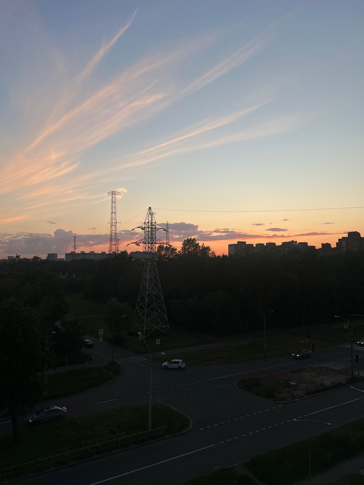 Sunset over Shushary's residential outskirts, captured from multiple angles