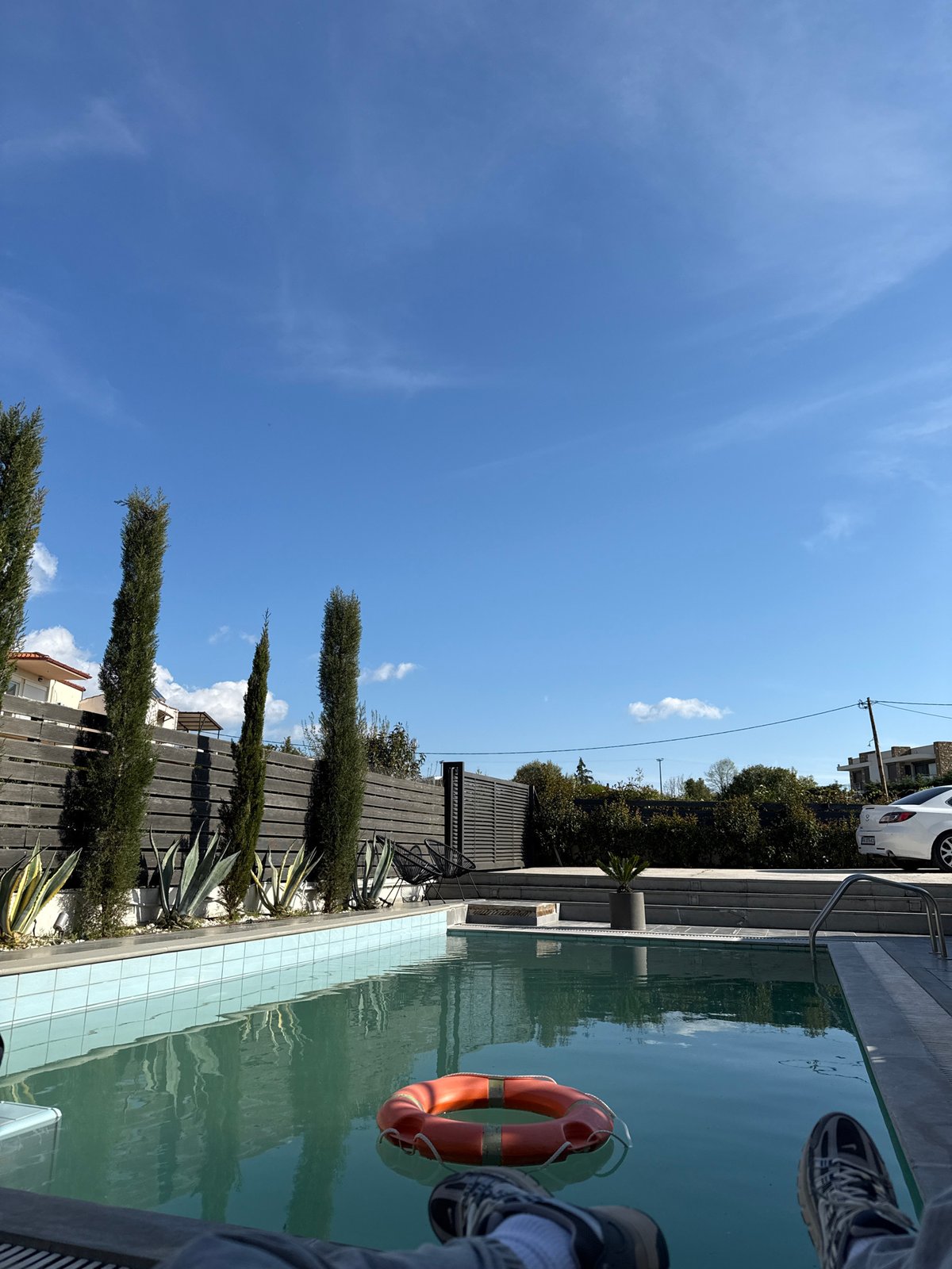Residential pool scene captured in Kassandra, Greece