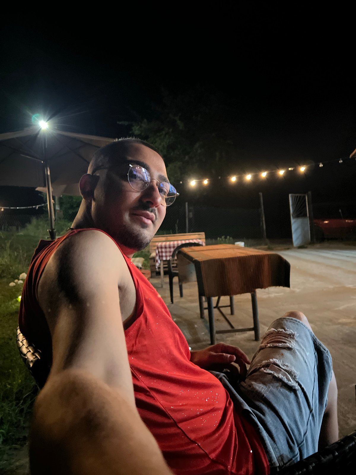 Evening hang at a lit outdoor spot in Shumata, Bulgaria