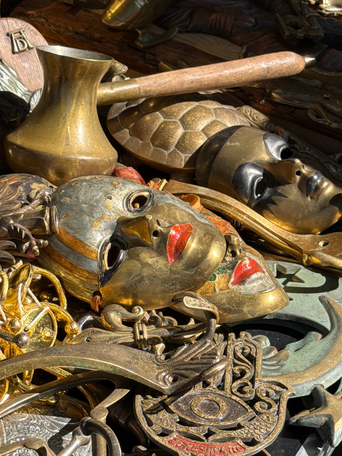 Antique market stall operates in central Riga during morning hours