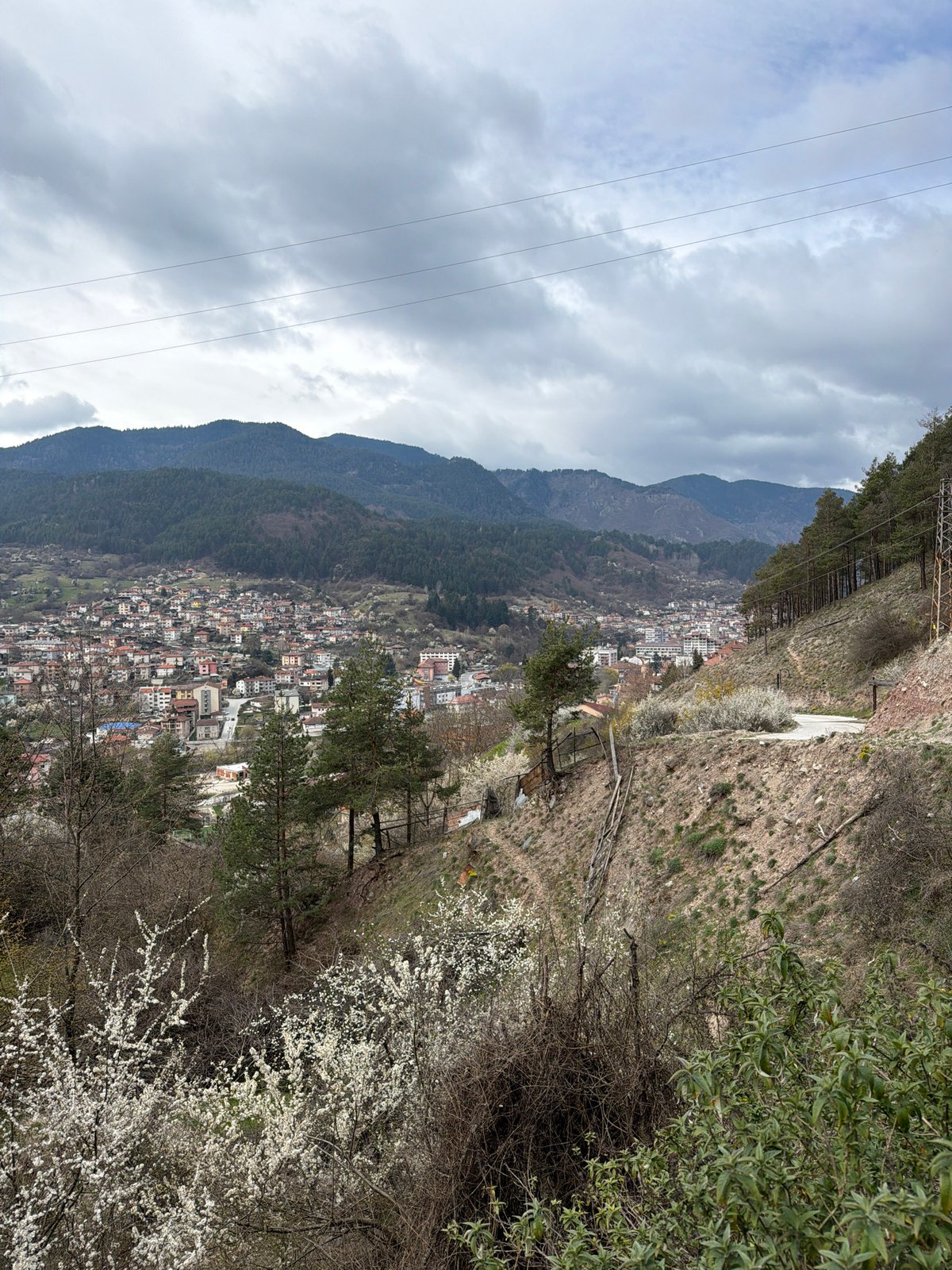 Overcast morning view captured of Devin, Bulgaria from elevated position