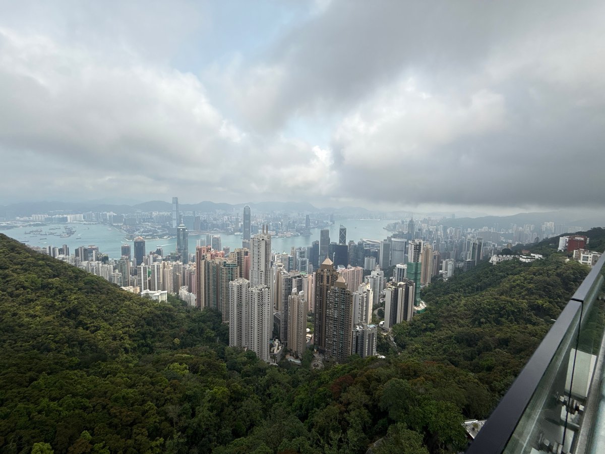 Hong Kong skyline captured from multiple elevated viewpoints under clouds