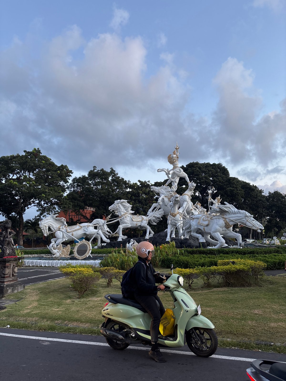 Evening street activity observed in Kuta, Indonesia